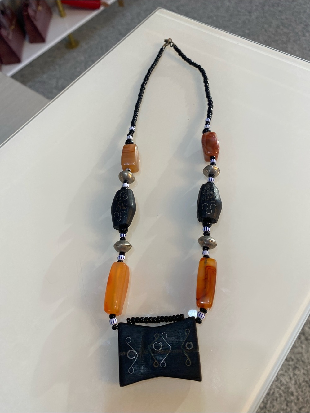 Handcrafted Black & Amber Beaded Statement Necklace